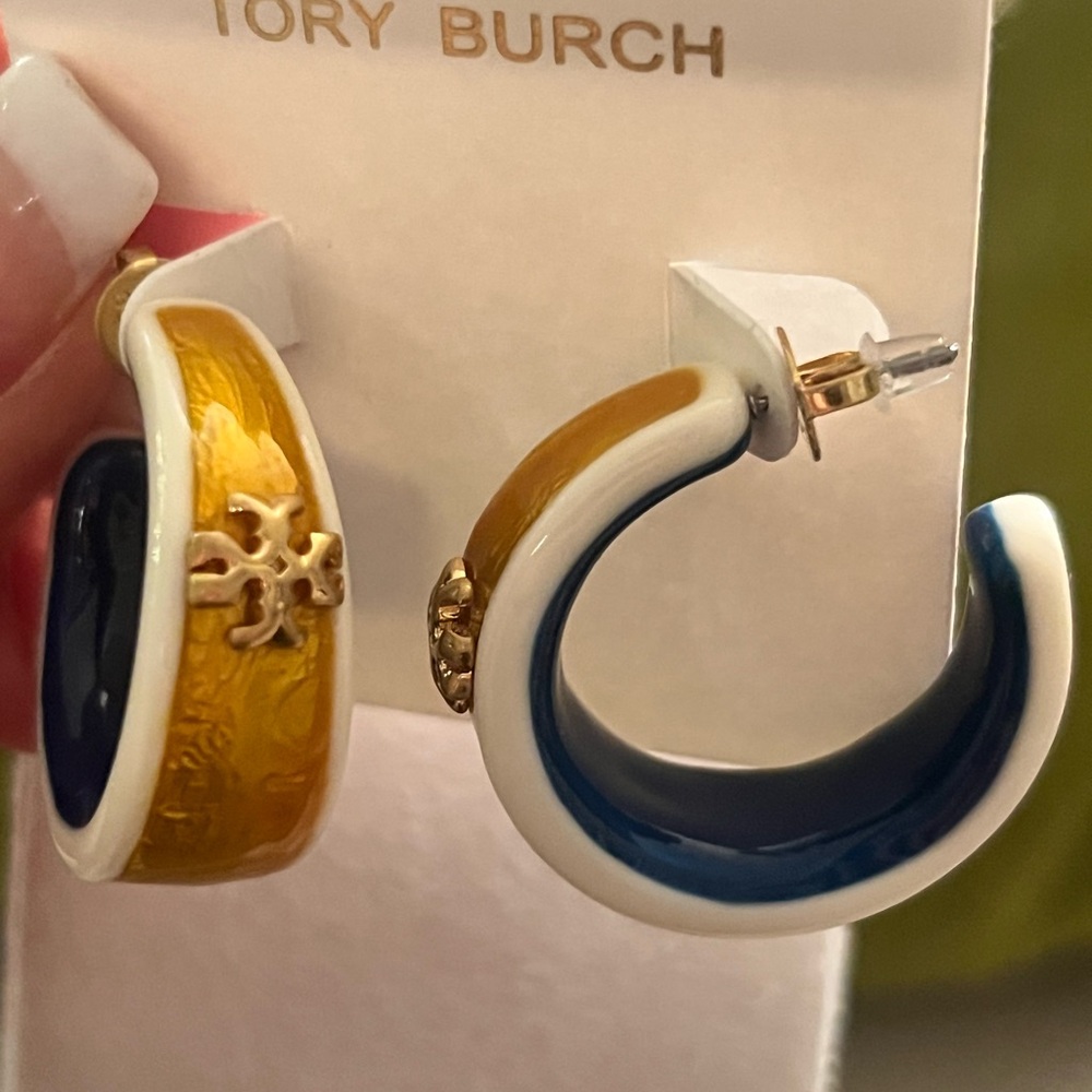 Tory Burch Gold and Blue Hoop Earrings